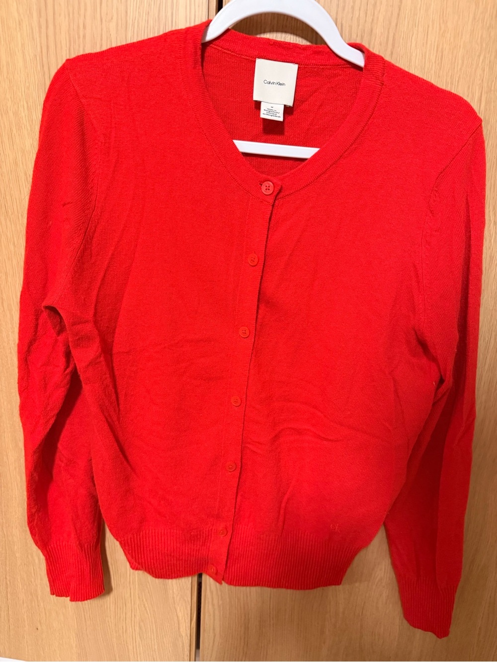 Calvin Klein Women's Red Button-Front Wool Blend Cardigan Sweater - Picture 2 of 6